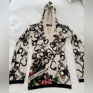 Vintage Ed Hardy Cream Hoodie with Gold Accents